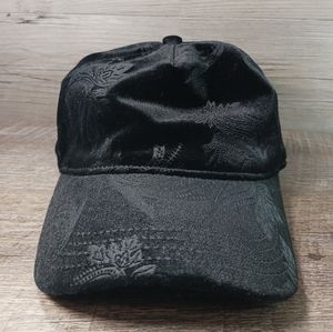 Women's Baseball Hat One Size Black Faux Velvet Floral Design